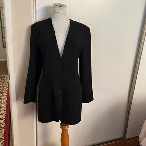 Long black V-neck blazer